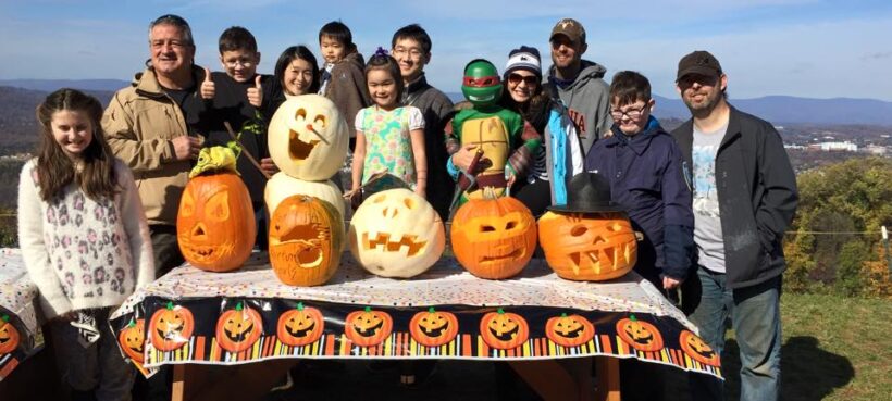 Pumpkin carving at Carter Mountain Orchard on Halloween