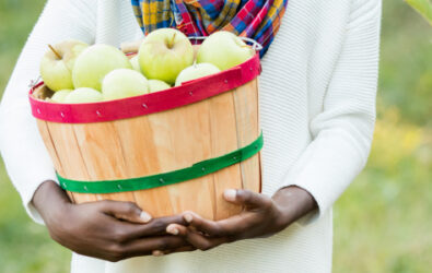 Girl with apple basket