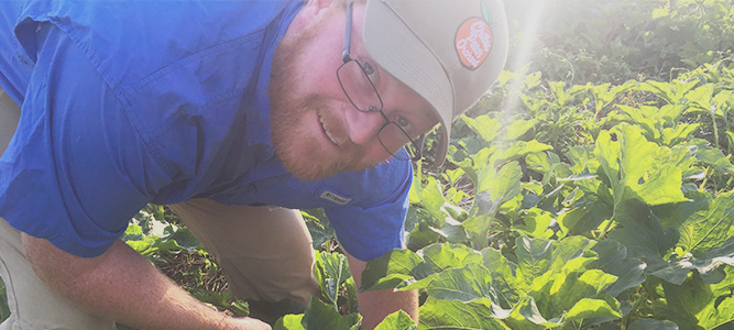 Farmer Henry in pumpkin patch