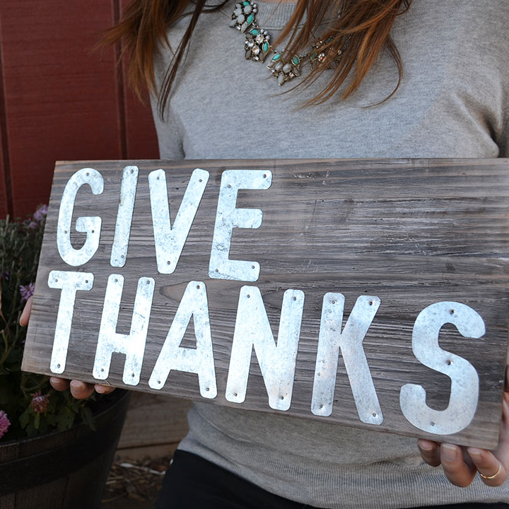 GIVE THANKS wooden and metal sign from Orchard gift shop