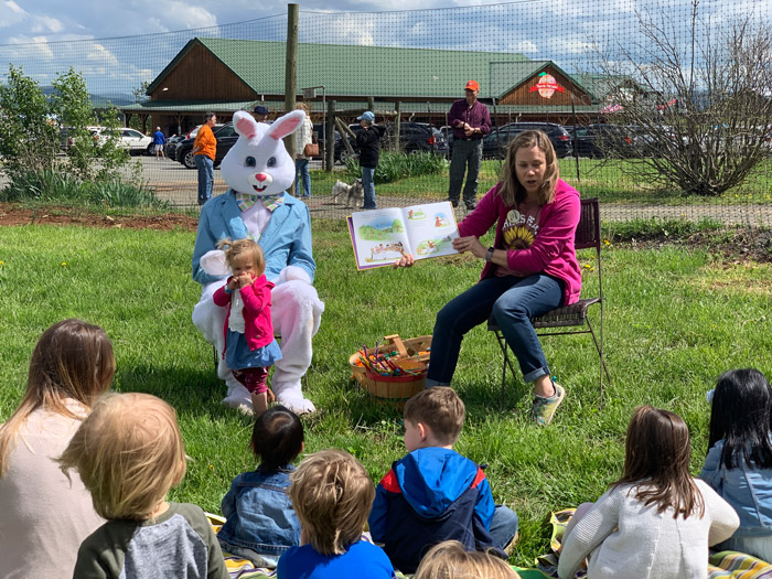Story time during the Hop Into Spring event at Chiles Peach Orchard