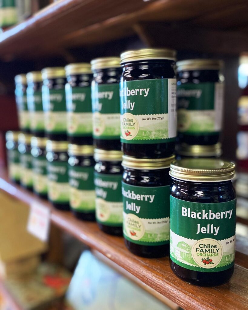 Shelf of blackberry jelly from Carter Mountain Orchard